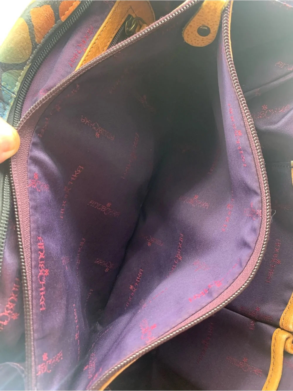 Anuschka Hand Painted Leather Satchel Peacock Feather Botanical Art Crossbody